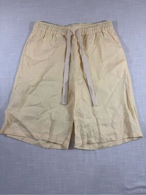Cotton On Men's Pale Yellow Drawstring Linen Shorts